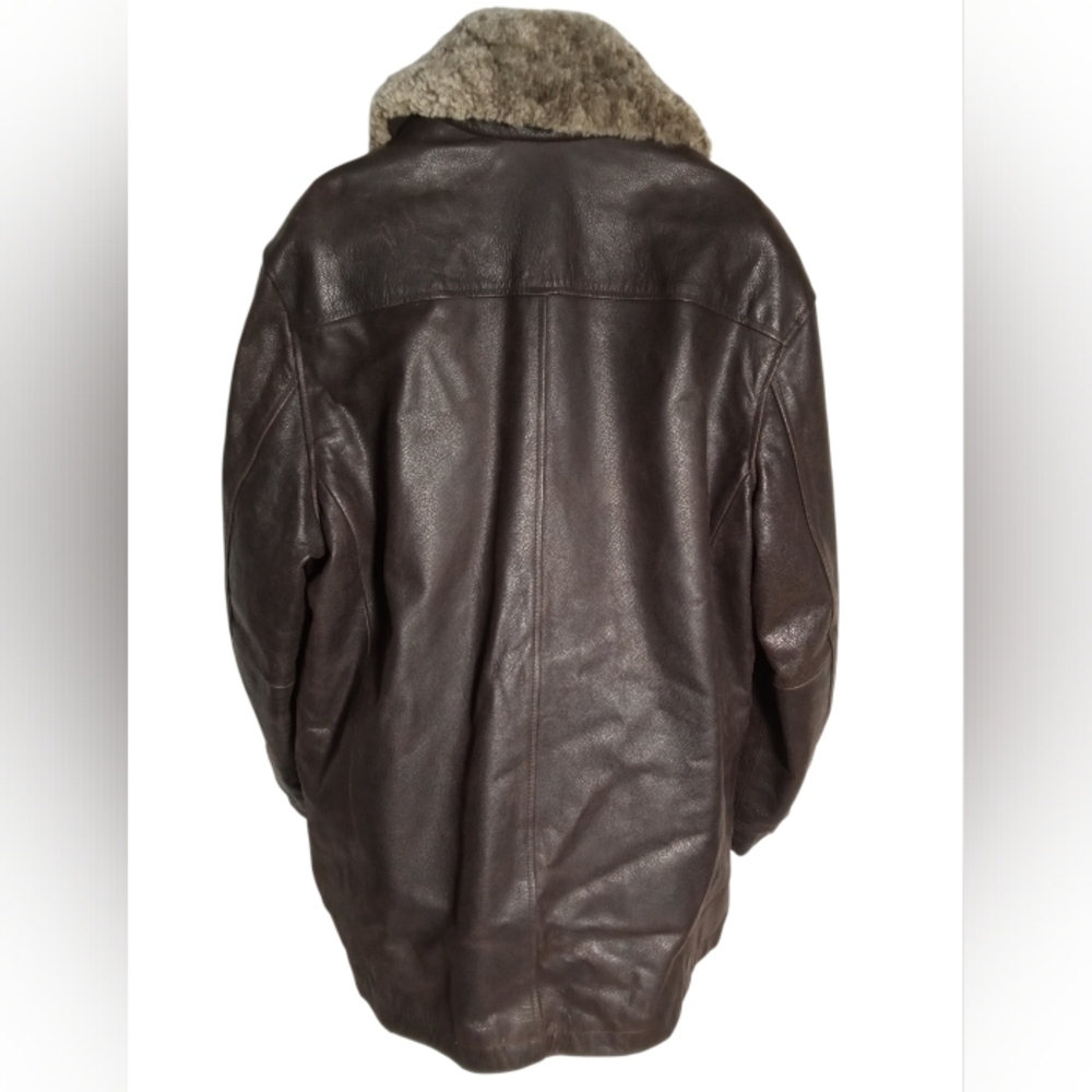 Banana Republic Brown Leather Rancher Zip Detachable Shearling Collar Jacket Med - Picture 11 of 15